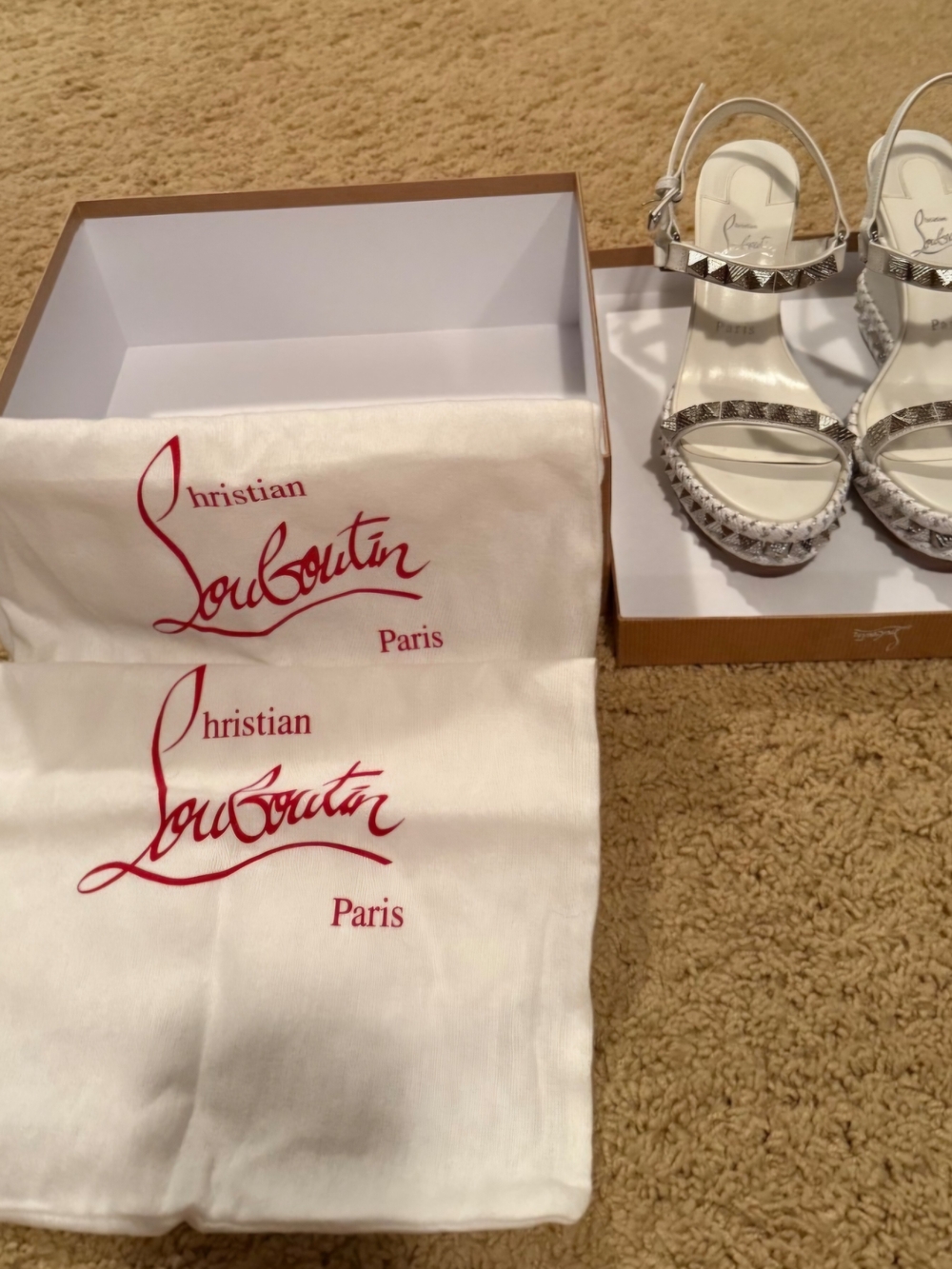 Christian Louboutin White Studded Platform Sandals - Picture 3 of 3